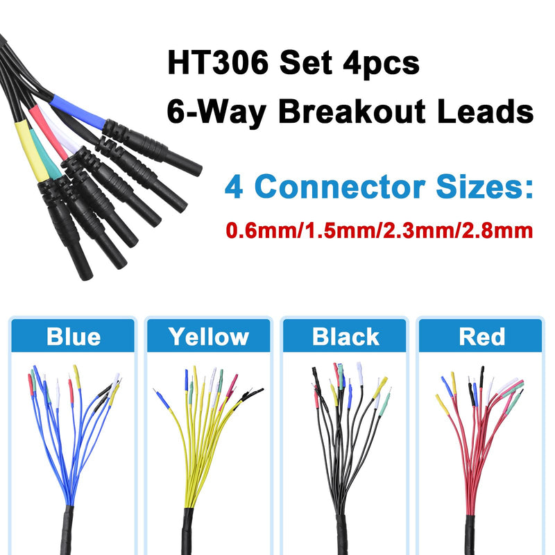 HT306 4 Connectors Sizes Universal Breakout Leads, 6 Channel Test Lead Set for Automotive Oscilloscope Diagnostic, 0.6 mm, 1.5 mm, 2.3 mm and 2.8 mm HT306