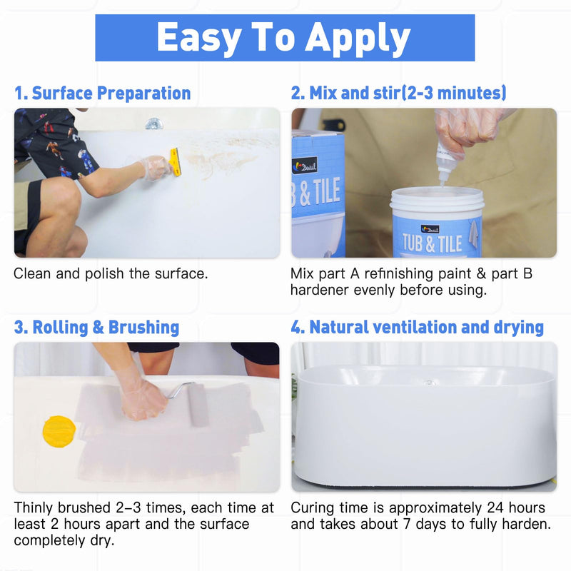 Tub and Tile Paint, Tub and Tile Refinishing Kit with Hardener, Tile Paint and Tub Refinishing Kit Bathtub Paint Water Based &Low Odor, Sink Paint for Bathroom Kitchen, Semi-Gloss White, 25-30sq.ft White-No tool