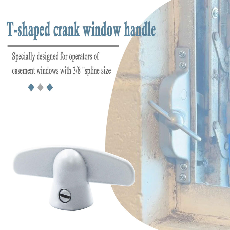 Replacement Pella Casement Window Crank, T-Crank Window Handle, Casement Operator 3/8" Spline Size, Butterfly Wing Nut T-Handle (2 Pack) (White) White