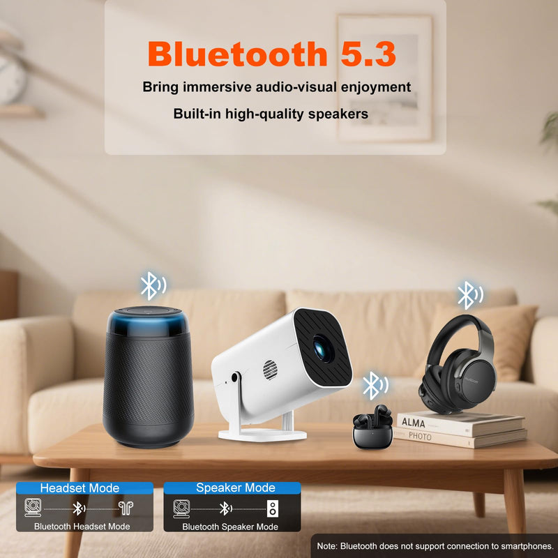 【Built-in APPS & Electric Focusing & 210° Rotation】Mini Projector With Wifi And Bluetooth, 1080P Portable Projector, Movie Projector for Bedroom, Supports Smartphones/TV Stick/iPad/PS5/Laptop/HDMI/USB With WIFI And APPS