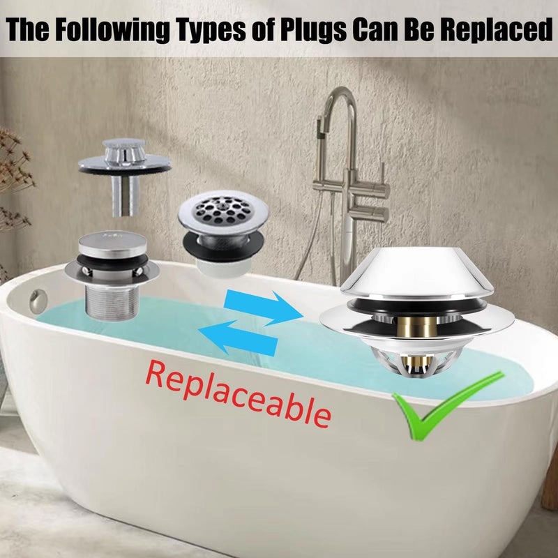 Bathtub Drain Stopper,Pop Up Tub Stopper Bottom with Drain Hair Catcher,Bathtub Plug and Cover with Strainer,Universal for 1.45 to 1.8in Drain Hole,Replaces Lift & Turn, Tip-Toe or Trip Lever 2.75 x 2.75 x 0.9 inches - NewNest Australia