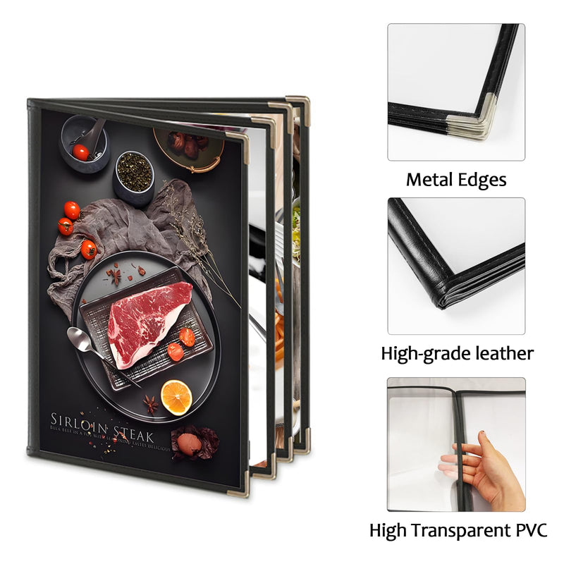 4PCS Menu Covers 8.5 X 11 Inch,Menu Holder 4 Page 8 View Transparent Restaurant Menu Cover Book Fits 8.5x11" Standard Size, Black 4 Page 8 View-4pack