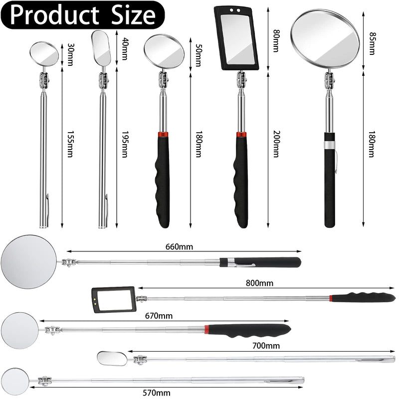 5 Pieces Telescoping Inspection Mirror Round Mirror Stainless Steel Inspection Tool with Long Handle for Check The Condition of The Vehicle, Observe The Eyelashes, Mouth Small Parts (Popular Style) Popular Style