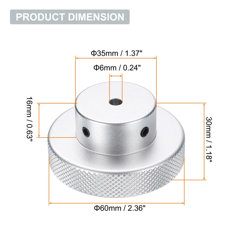 HARFINGTON Aluminum Alloy Handwheel 60mm OD 6mm Bore Aluminum Milling Machine Handle Machine Tool Hand Wheel with Wrench and 2pcs Screws for Milling Machine Lathe, Silver Tone 60mm x 6mm
