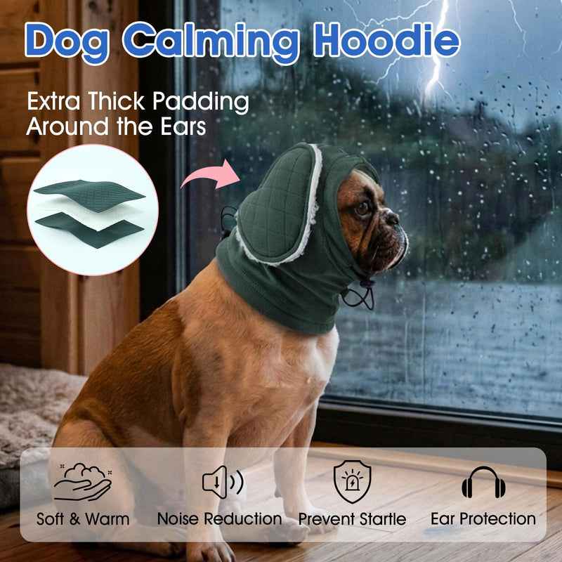 Dog Ear Muffs Noise Protection - Adjustable No Shake Ear Wraps, Warm Dog Calming Hoodie with Sound-Absorbing Pads, Anxiety Relief, Dog Ear Covers for Firework, Grooming, Travel (Green, M) Green Medium