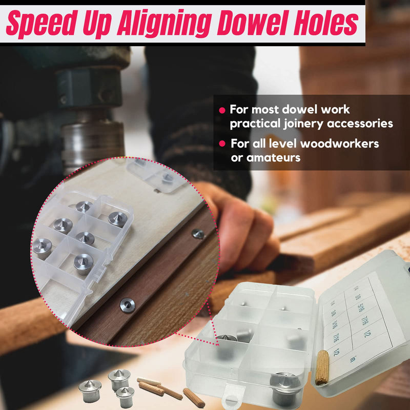 20PCS Stainless Steel Dowel Pin Centers Drilling Hole Tool Set with Sharp Point for Woodworking Tools, Solid Dowel and Tenon Center Transfer Plugs (5 Sizes of 1/4" 3/8" 5/16" 7/16" 1/2") by MinliGUY Imperial Sized-20pcs
