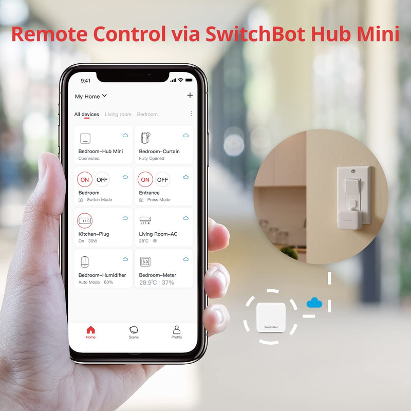 Switchbot Smart Switch Button Pusher (Bluetooth) – Fingerbot for Rocker Switch/One-Way Buttons, App Timer Control, No Wiring, Optional Hub Required for Voice/Remote, White Bot+Remote
