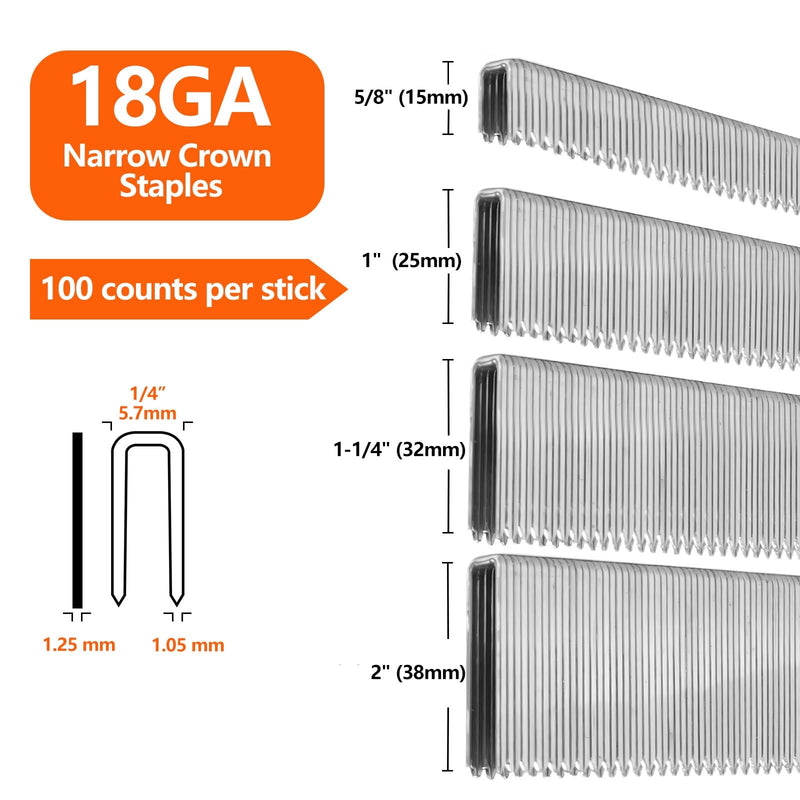 1000-Count 1- Inch Length 304 Stainless Steel 18 Gauge 1/4 Inch Narrow Crown Staples Heavy Duty Beveled Chiseled Pointed Galvanized Staples, for Pneumatic, Electric 18GA Stapler Gun 1"-1000