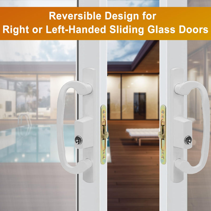 Offset Position Keyed Sliding Patio Door Handleset with Mortise Lock, 45° Keyway, 3-15/16" H.C., Fits 1-3/8" to 2" Thick Doors, Non-Handed, White Diecast 3-15/16" Offset