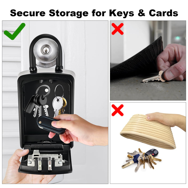 Lockwise XXL Large Key Lock Box, 5.5”x4.1”x2.1” Waterproof Kirsite Combination Lockbox for Keys Outdoor, Portable Key Lock Box Wall Mount with Code (1 Pack, Black)