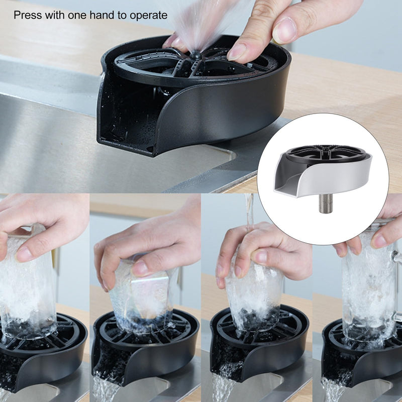 Automatic Glass & Cup Washer Sink Accessory with 360 Degree Rotating Spout Stainless Steel Dishwasher for Bottles Cups Utensils - Silver ABS Basin US 9/16