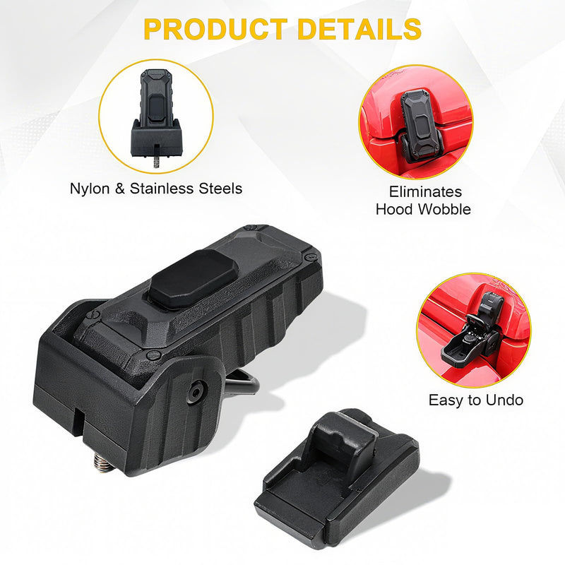 Locking Hood Latch for Jeep Anti-Theft Security Lock Catch Accessories with Keys, Dust & Water Resistant, Compatible with 2018-2025 Jeep Wrangler JL JLU 4XE & Gladiator JT, 1 Pair, Black