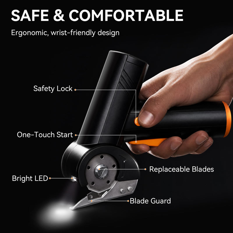 4.2V Cardboard Cutter - Rechargeable Cordless Electric Scissors with LED Display, 4-Speed Adjustable Rotary,320 RPM,with 1 Blade & Storage Bag,for Cardboard,Fabric, Carpet, Leather