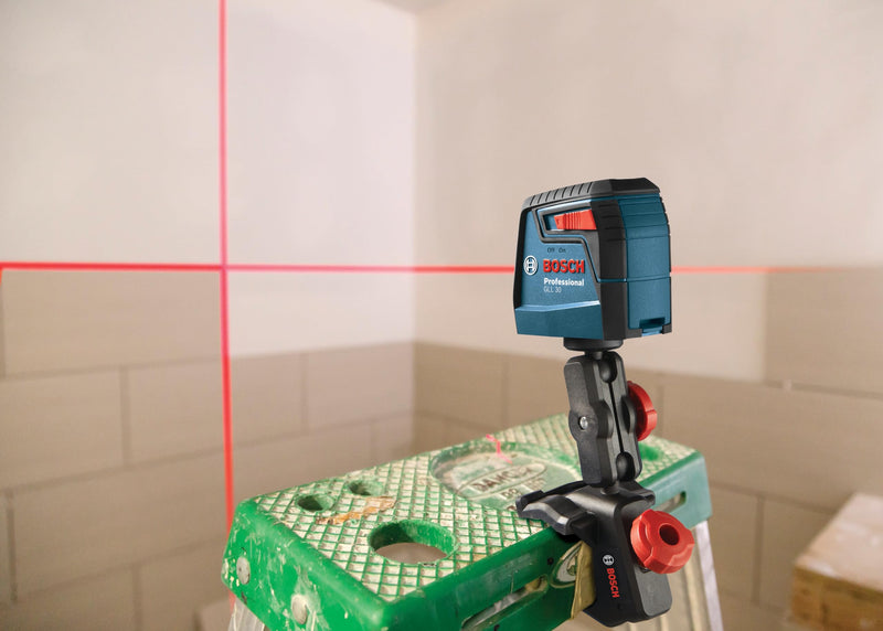 BOSCH GLL 30 30 FT Self-Leveling Cross-Line Laser, Includes 2 AA Batteries & Flexible Mounting Device 30ft
