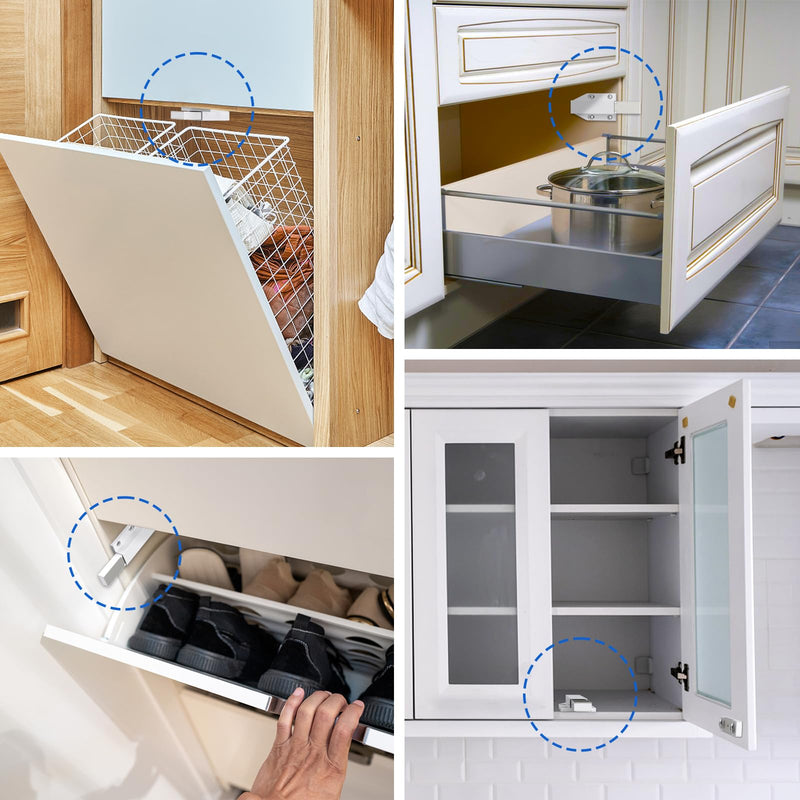Jiayi Push Open Door Latch Push Catch Magentic Push Open Cabinet Latches Hardware for Kitchen Drawer Closer Touch Release Open for RV Door Damper, Large Push to Open Wardrobe Closure (White, 8 Pack) White
