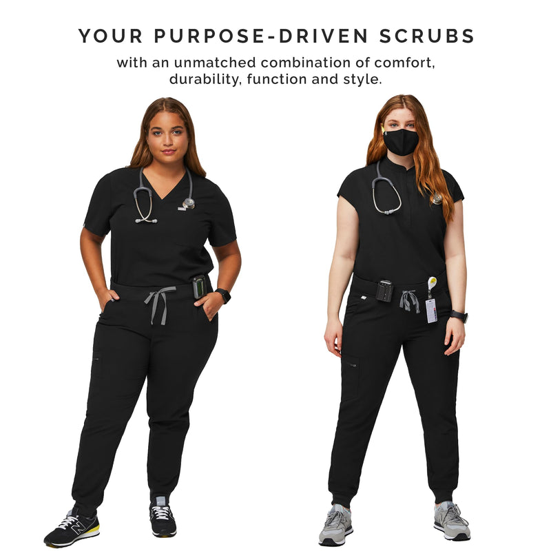 FIGS Zamora Jogger Style Scrub Pants for Women — Slim Fit, 6 Pockets, Yoga Waistband, Ribbed Ankle Cuffs, Anti-Wrinkle Petite Small Black - NewNest Australia