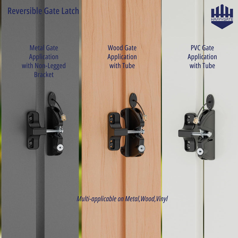 Key Lockable Two Sided Gate Latch, Outdoor Fence Gate Lock Double Sided Gate Latch, 2 Way Gate Latch Lock with Spring Loaded Pull Cable, Fence Locks for Outdoor Gates Metal, Wood Fence