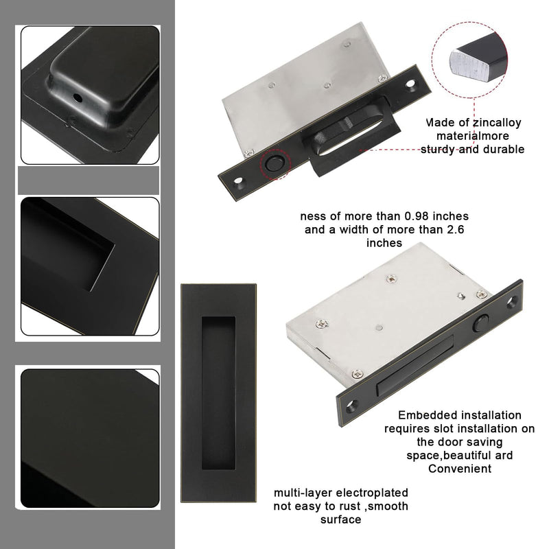 Pocket Door Hardware,Recessed Finger Flush Pulls with Edge Pull,Sliding Pocket Door Handles,Heavy Duty Edge Pull with Pop Out Ring Pull (Oil-Rubbed Bronze, 6Inch) 6inch-Oil Rubbed bronze