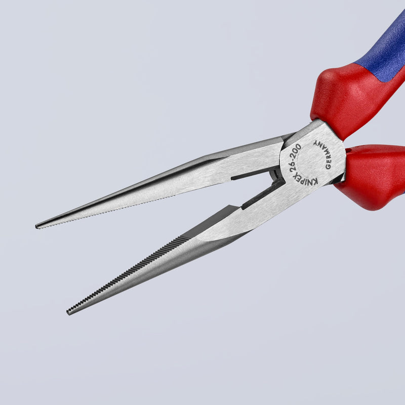 KNIPEX Tools - Long Nose Pliers With Cutter, Multi-Component (2612200), Multi-Colour, 8 inches Comfort Grip