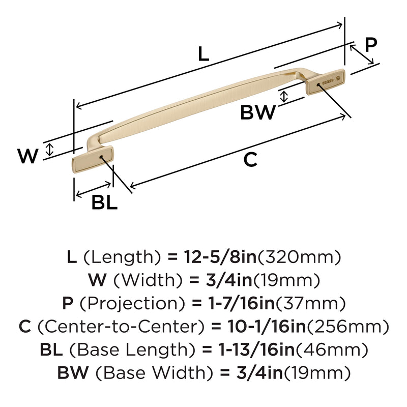 Amerock 10-1/16" Highland Ridge Golden Champagne Drawer Pull | 10-1/16 inch (256mm) Center-to-Center Mounting Distance and 12-5/8 inches Overall Length, Durable Zinc Cabinet Hardware 10-1/16 Inch (256 mm) Center-to-Center