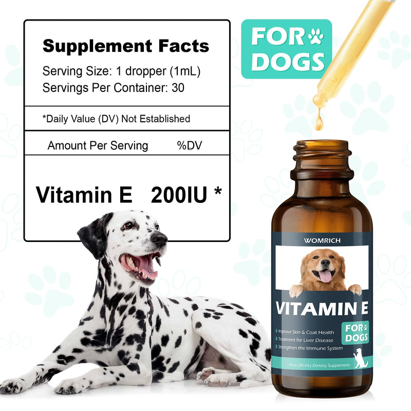 Vitamin E for Dogs 30 ML - Dog Vitamins E - Vitamin E Dropper for Dogs, Improve Skin & Coat Health, Treatment for Liver Disease, Strengthen Immune System - Natural Formula for All Ages, and Breeds - PawsPlanet Australia