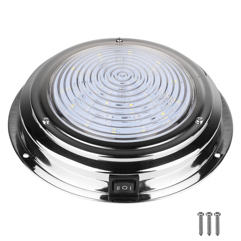 Marine Boat Dome Light Dual Color 7" 12V LED Boat Cabin Light With Toggle Switch, Super Brightness Boat Interior Lights with Stainless Steel Surface Mount (White/Blue) White/Cool Blue