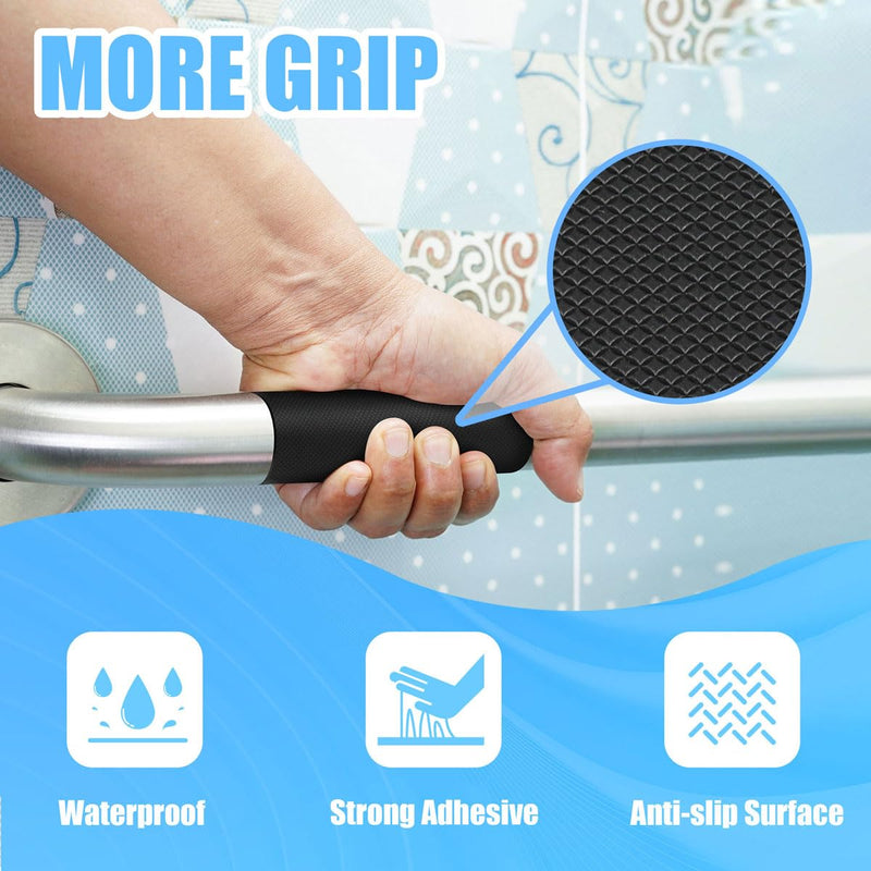 Rubber Grip Tape, Ultra-Thin Strong Adhesive Anti-Slip Waterproof Heat Resistant Wear-Resistant Cushion Pad, Making Handles or Contact Surfaces Safer, with Grip and Comfort (Black, 1In x 10Ft) Black