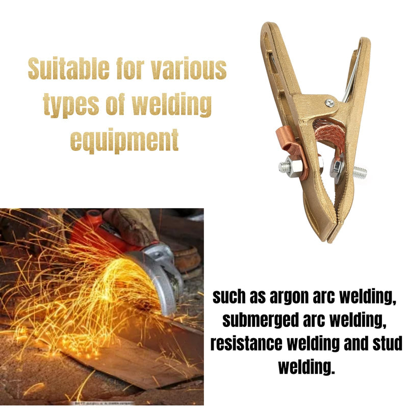 500A Ground Clamp for Welding Machine, Brass A-Shape Earth Grounding Clamp with Copper Grip Clip, Welder Ground Cable Connection Tool