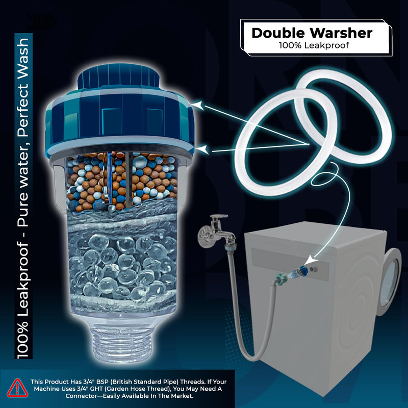 Washing Machine Water Filter & Softener | Inline Hard Water Filter with Crystal Resin & Tourmaline Balls | Hose Filter for Washing Machines | 100% Leakproof Design (Only for Washing Machines)