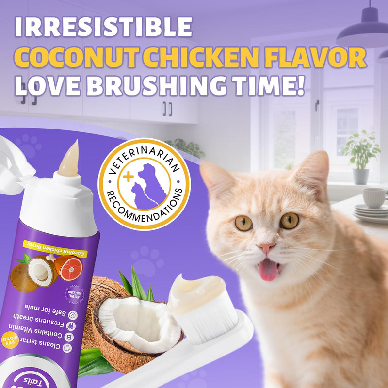 Natural Coconut Oil Dog & Cat Toothpaste for Fresh Breath 3.52oz + Cat Toothbrush and Toothpaste Kit