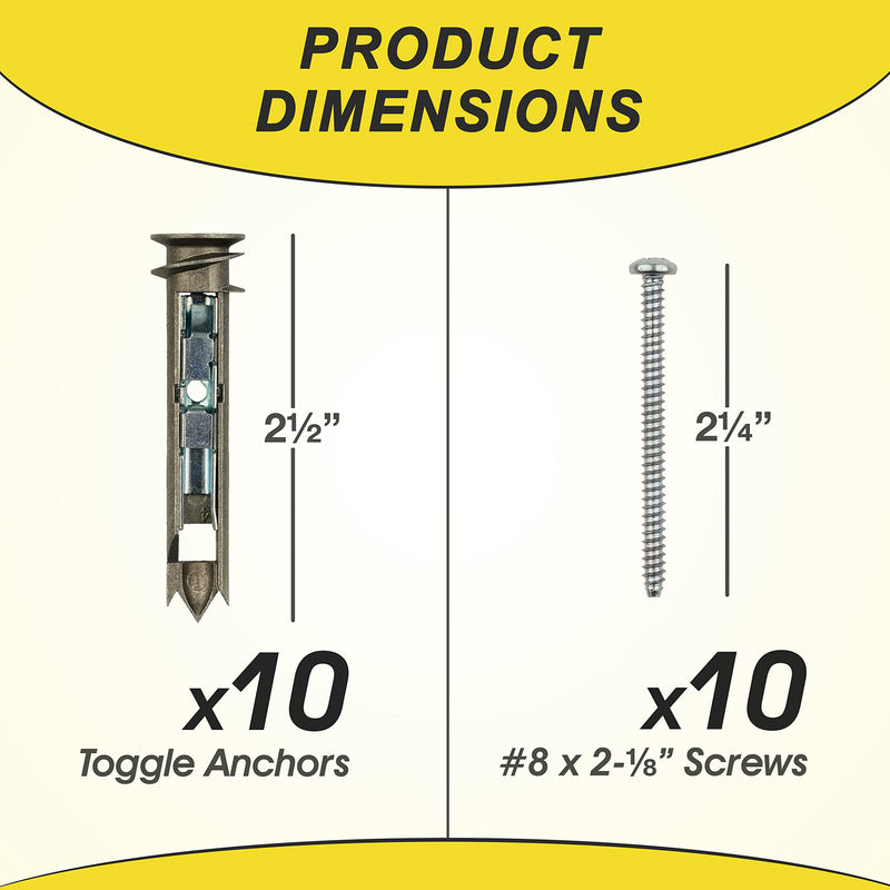 Heavy Duty Drywall Anchors and Screws Kit Including Self-DrillingToggle Anchors & Screws - Durable Zinc Self Drilling Drywall Anchors for Hanging Pictures & More