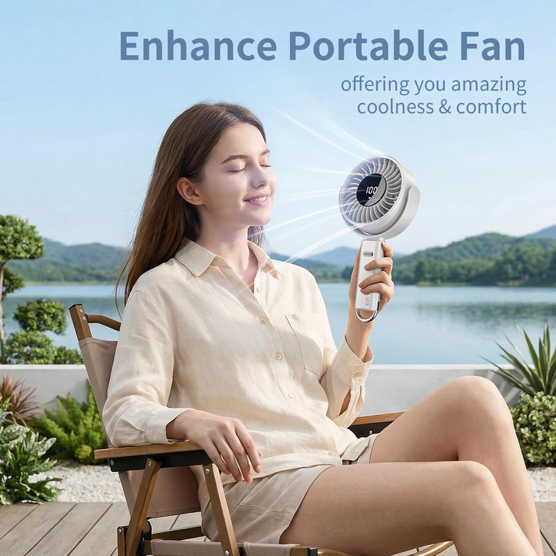 6-Inch Large Handheld Fan, 6000mAh Battery Portable Fan with 100 Speed Levels, Strong Airflow Personal Fan, 5-30 Hours Working Time, 135° Foldable for Travel, Outdoor, Office (Beige) Beige