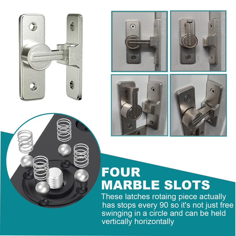Barn Door Lock Hardware, 90 Degree Heavy Duty Gate Latches Flip Latch Safety Door Bolt Latch Lock, Barn Sliding Door Latch Lock Suitable for Garden, Bathroom, Outdoor, Garage, Window(Nickel) Nickel