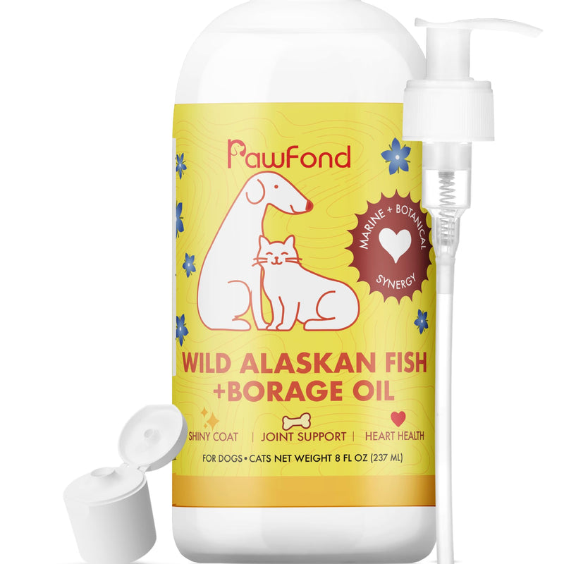 Fish Oil for Dogs & Cats - Wild Alaskan Salmon & Pollock Oil, Omega 3 EPA DHA, Borage Oil GLA 22%, Anti-Itch & Allergy Relief, Skin & Coat Supplement, Joint & Immune Support, 100% Natural, 8oz Pump 8 FL OZ