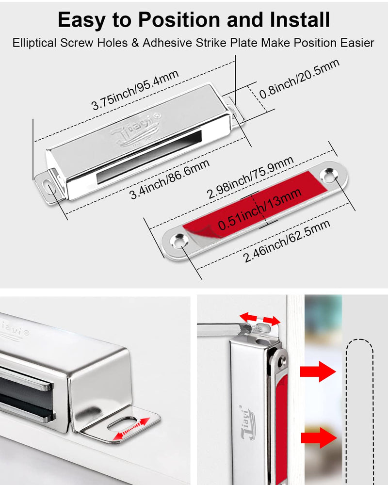 Cabinet Door Magnets Jiayi 4 Pack Magnetic Cabinet Catch 90 Lbs Door Magnetic Catches Stainless Steel Cabinet Magnetic Catch Heavy Duty RV Magnetic Cabinet Latch for Kitchen Cupboard Magnetic Closure 90lb- 4Pack