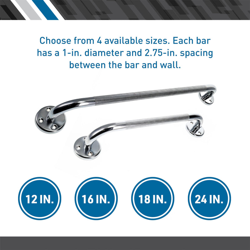 BodyMed 16-inch Chrome Plated Steel Grab Bar - Anti-Slip, Safety Aid Support for Bathrooms, Showers, Bathtubs and Toilets - Perfect for Adults and Seniors 16 in.