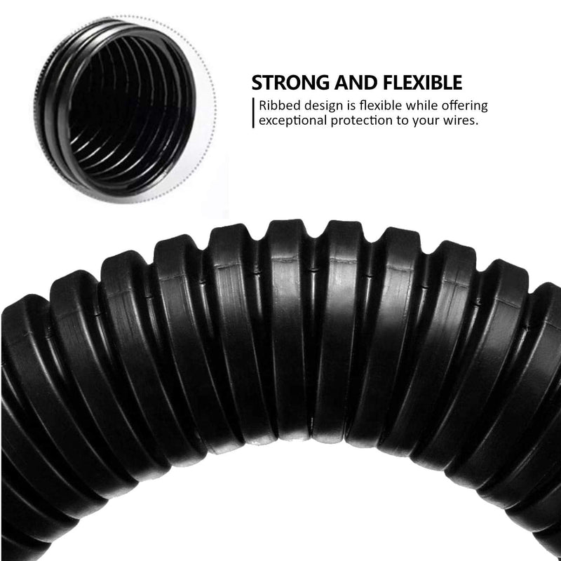 MGI SpeedWare Corrugated Non-Split Conduit, Black Wire Tubing for High-Temperature Automotive Harness and Indoor Outdoor Wire Management - 10ft Length (Inner Diameter 3/4") 3/4" (10ft length)