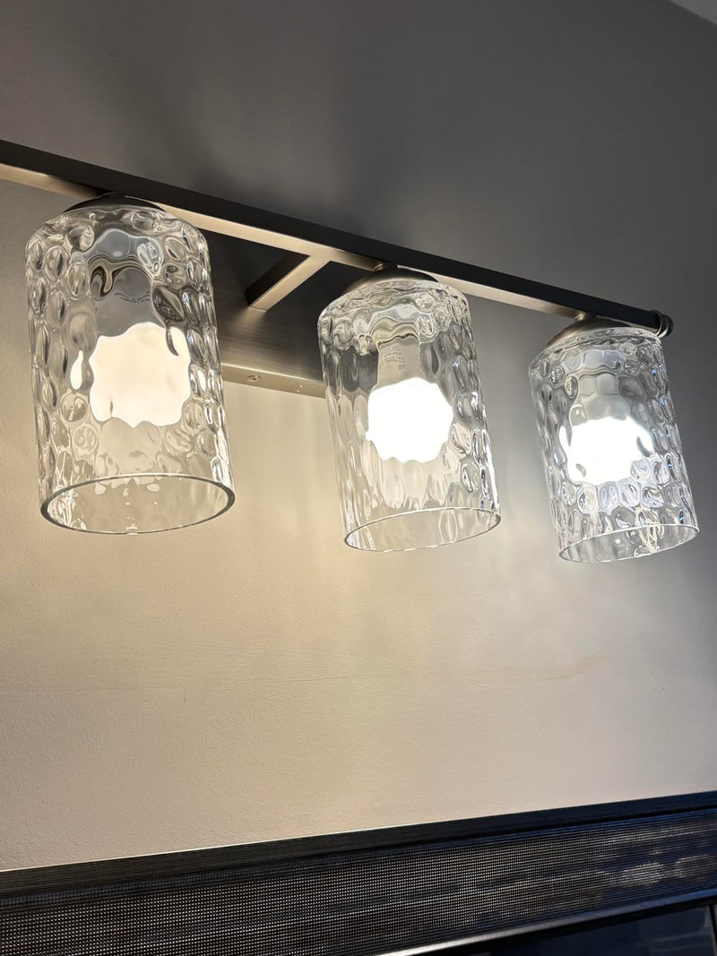 3 Pack Clear Hammered Glass Lamp Shade Replacement Globe Cover, 6" Tall, Water Ripple Cylinder Glass Lampshade for Lighting Fixture Chandelier Pendant Light Wall Sconce, 1-5/8 Inch Fitter