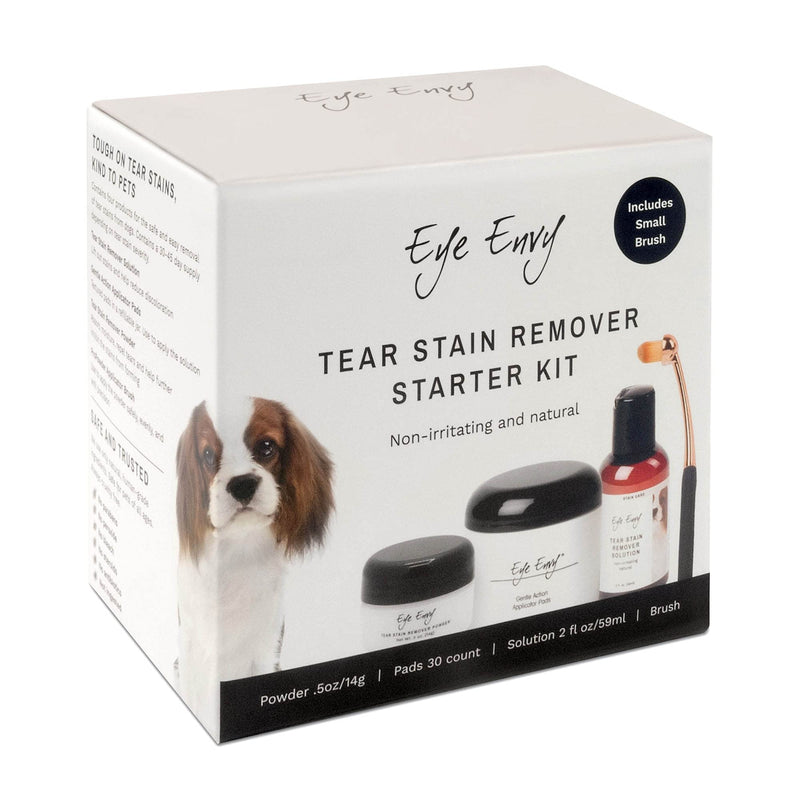 Eye Envy Dog Tear Stain Remover Starter Kit with ProPowder Brush | Stain Solution, Applicator Pads, Stain Powder and Small Applicator Brush | Lasts 30-45 Days Small Brush - PawsPlanet Australia