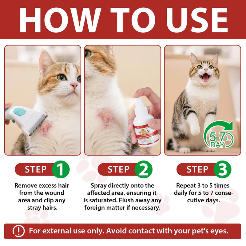 Hot Spot Spray Treatment for Cats, Upgraded Hot Spot & Itch Relief Skin Spray for Cat, Instant Irritated Dry Itchy Skin, Allergies, and Dermatitis, Scratching and Licking, Reduces Topical Inflammation hot spot spray treatment for cats