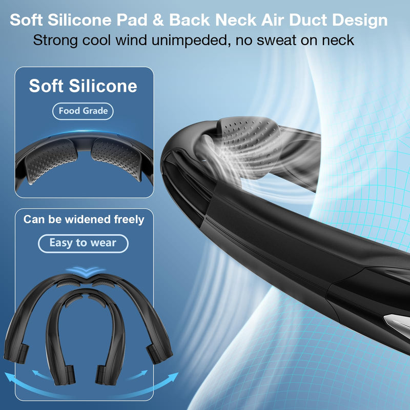 AI Neck Fan, 6 Speeds Adjustable Portable Personal Fan Rechargeable, Faster Cooling Wearable Fan, Ultra Quiet for Home, Office, Travel, Outdoor Black