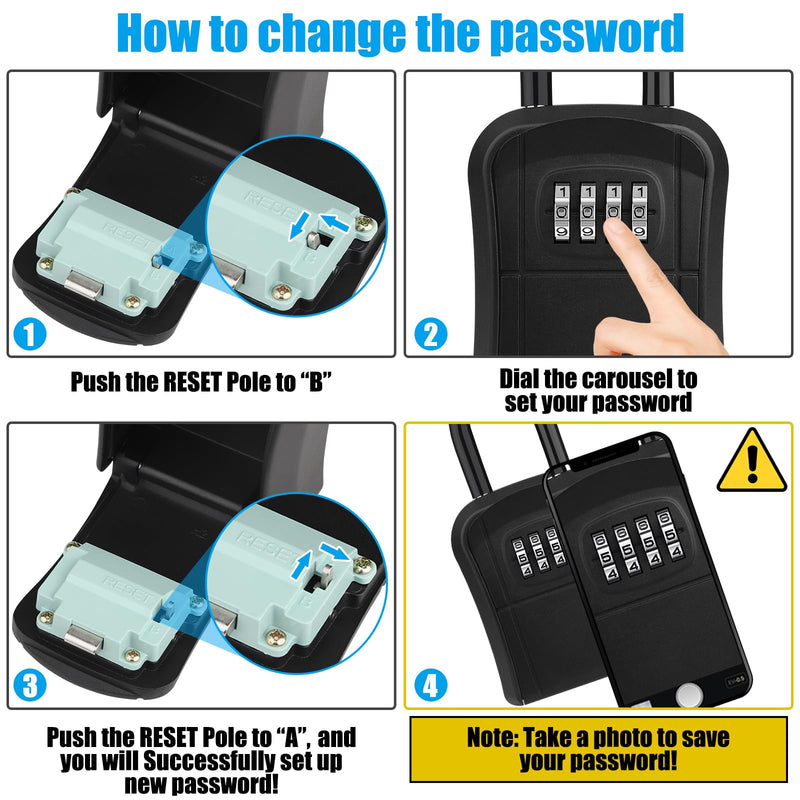 Key Lock Box, [New Version] Diyife Lock Box for House Key, Portable Lockbox for Keys, 4 Digit Combination Key Safe Storage, Waterproof Key Lock Box Wall Mounted for Outdoor Home Garage Office, Black 1 Pack