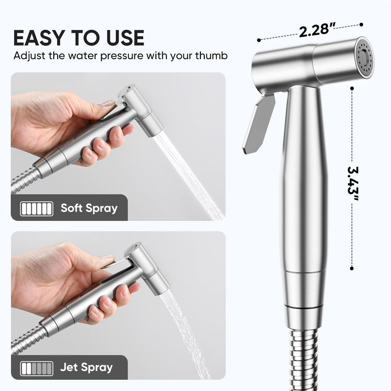 Arofa Handheld Toilet Bidet Sprayer for Toilet-Adjustable Water Pressure Control with Bidet Hose for Feminine Wash, Stainless Steel Brushed Nickel Cloth Diaper for Baby Wash 1 Pack