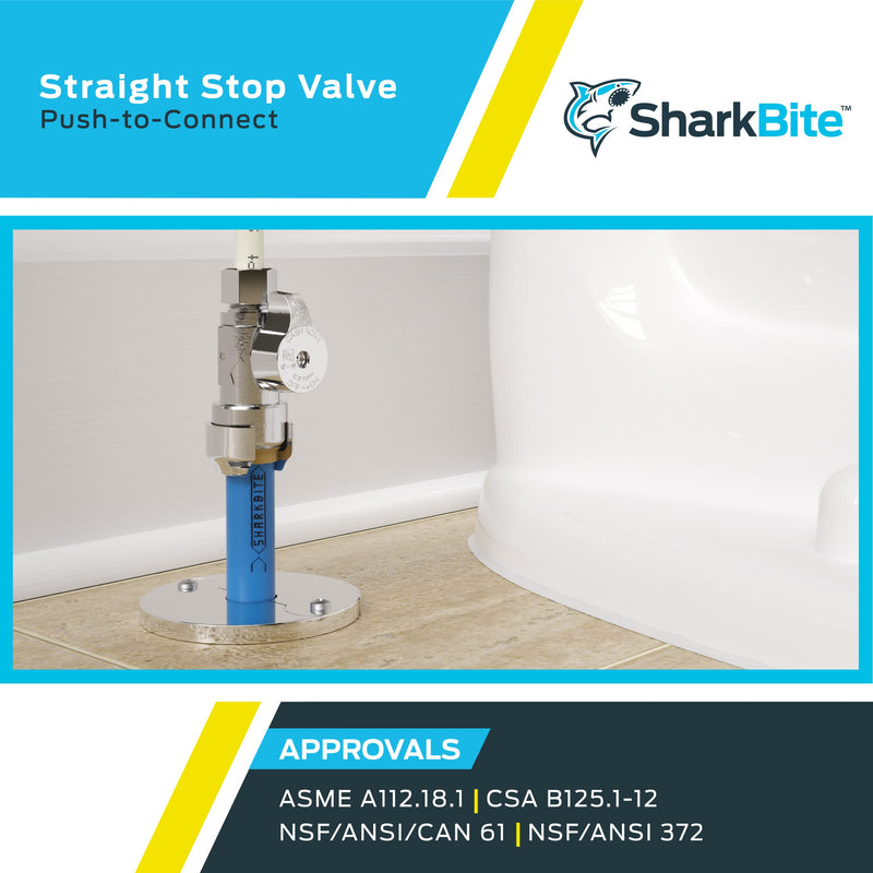 SharkBite 1/2 x 3/8 Inch Compression Straight Stop Valve, Quarter Turn, Push to Connect Brass Plumbing Fitting, PEX Pipe, Copper, CPVC, PE-RT, HDPE, 23037-0000LF 1/2 in. x 3/8 in.