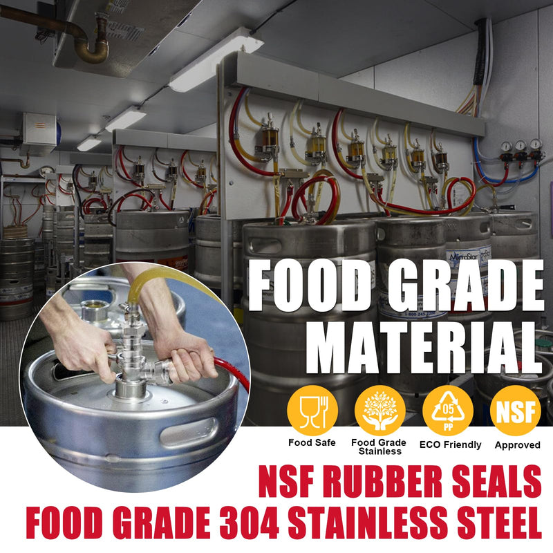 All 304 Stainless Steel Keg Coupler, Commercial Sankey Kegerator D System Keg Tap Dispenser for I.D 5/16'' Draft Beer Line Gas Brewing Tubing with Check Valve Sealing Washer Hose Clamp All 304 Stainless Steel