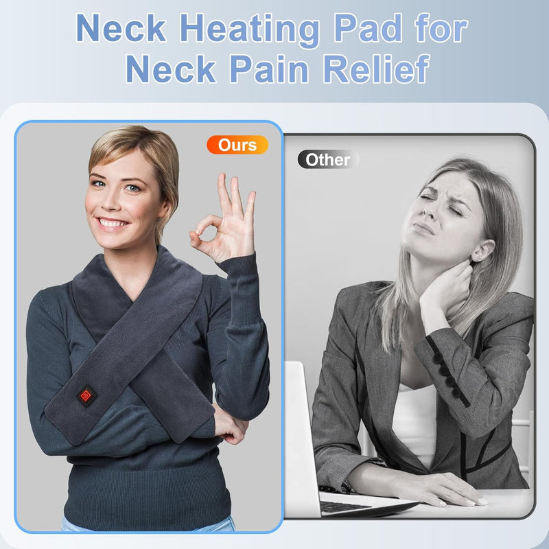 Comfytemp heated scarf for women and men, far infrared neck warmer with 5000 mAh power bank, quick-heating heating scarf, 3 heating levels & automatic switch-off, heat pad neck for indoor/outdoor cold protection M grey