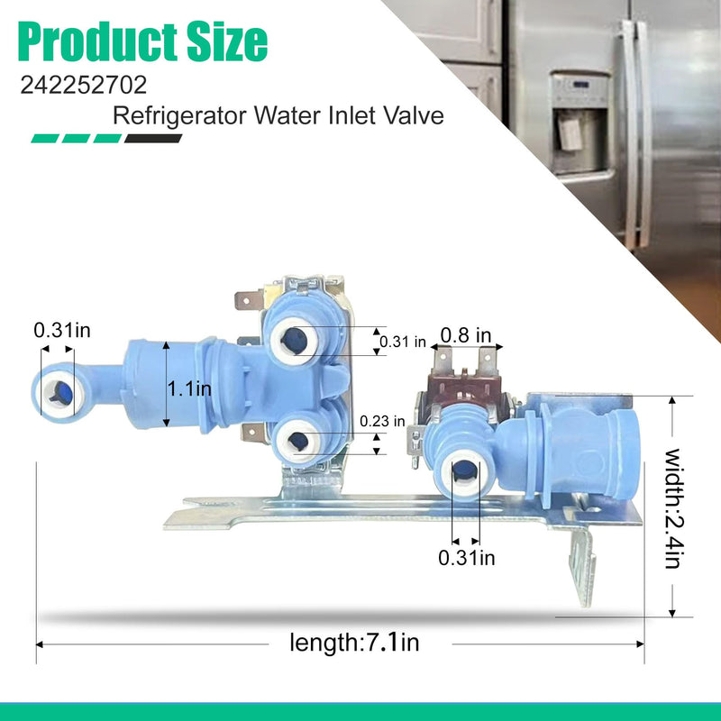 242252702 Refrigerator Water inlet Valve for Frigidaire Kenmore Electrolux Crosley, Fridge Water Valve replacement Parts 240531101 241734301 WV2702 AP5671757 240321801 K-76150, 1 Year Warranty