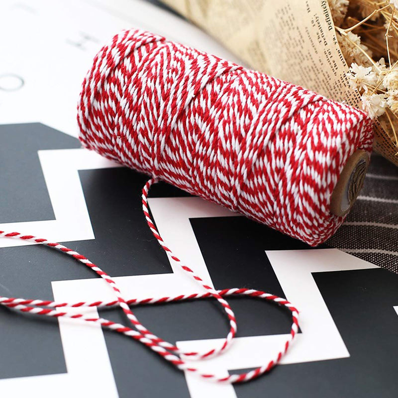CCINEE 656 FT Red and White Bakers Twine, Cotton Packing Twine String Rope Wrapping Arts Crafts, 2mm 218 Yard