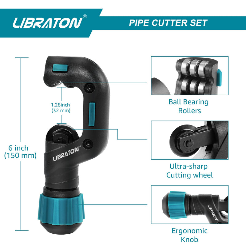 Libraton Pipe Cutter, Tubing Cutter, Copper Pipe Cutter, 5/32” to 1-1/4” Outer Diameter, Tube Cutter with Deburring Tool, Copper Cutter, Pipe Cutter Tool for Copper, and Thin Stainless Steel Tube 5/32" to 1-1/4"