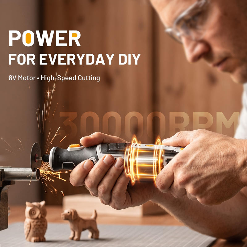 BATAVIA 8V Cordless Rotary Tool, 5 Speed 117PCS Kit for Engrave/Sand/Drill